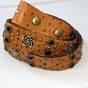 Y2K Western vintage Embossed Ostrich Statement leather Belt